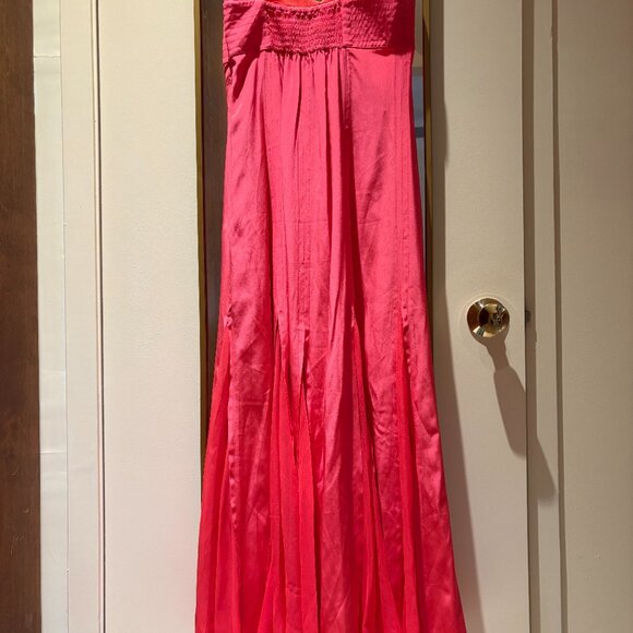 100% Silk La Ligne Melon-Colored Maxi Dress with Sheer Inserts at Hem - Picture 4 of 12